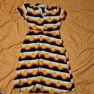Nooworks Retro Wave Midi Dress in Yellow, Black, and Purple